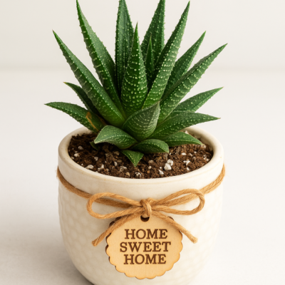 Zebra Haworthia  (Haworthiopsis attenuata) with designer planter